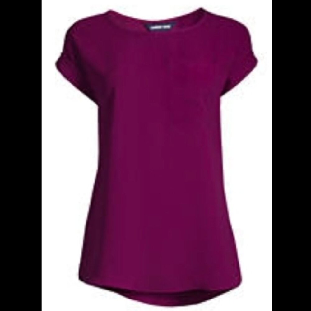 Lands End Short Sleeve Pocket Tee Crepe Blouse in Persian Plum - 22W